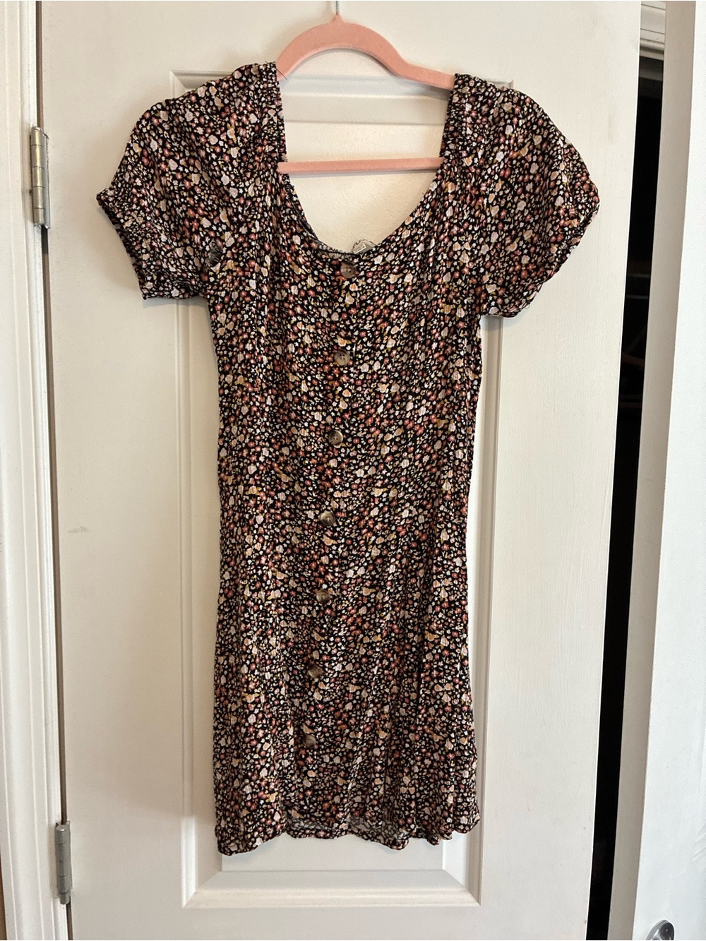 Wallflower Black Multi Floral Button-Front Mini Dress